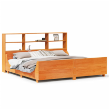 vidaXL viaszbarna tömör fa könyvespolcos ágy matrac nélkül 180 x 200cm (3323799) ágy és ágykellék