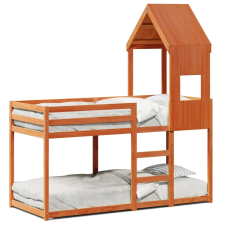 vidaXL viaszbarna tömör fenyőfa ágy emelettel és tetővel 90 x 190 cm ágy és ágykellék