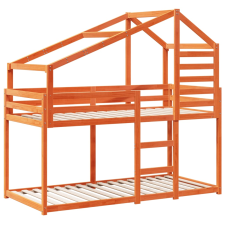 vidaXL viaszbarna tömör fenyőfa ágy emelettel és tetővel 90 x 190 cm ágy és ágykellék