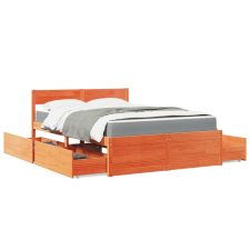 vidaXL viaszbarna tömör fenyőfa ágy fiókokkal és matraccal 140x190 cm ágy és ágykellék