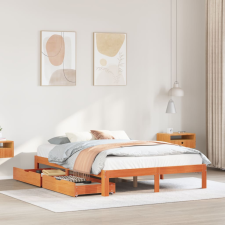 vidaXL viaszbarna tömör fenyőfa ágykeret fiókokkal 120 x 190 cm ágy és ágykellék