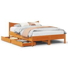 vidaXL viaszbarna tömör fenyőfa ágykeret fiókokkal 135 x 190 cm ágy és ágykellék