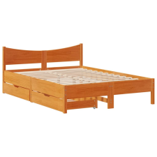vidaXL viaszbarna tömör fenyőfa ágykeret fiókokkal 135 x 190 cm (3301922) ágy és ágykellék