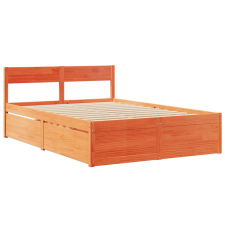 vidaXL viaszbarna tömör fenyőfa ágykeret fiókokkal 140 x 190 cm ágy és ágykellék