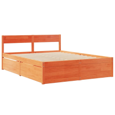 vidaXL viaszbarna tömör fenyőfa ágykeret fiókokkal 140 x 200 cm ágy és ágykellék