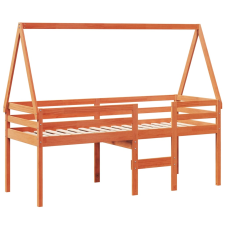vidaXL viaszbarna tömör fenyőfa magasított ágy tetővel 90 x 200 cm ágy és ágykellék