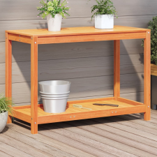 vidaXL viaszbarna tömör fenyőfa ültetőasztal polccal 108x50x75 cm kerti dekoráció