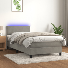vidaXL Világosszürke bársony rugós és LED-es ágy matraccal 100x200 cm ágy és ágykellék