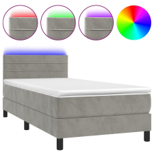 vidaXL világosszürke bársony rugós és LED-es ágy matraccal 100x200 cm (3134447) ágy és ágykellék