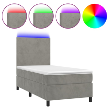 vidaXL világosszürke bársony rugós és LED-es ágy matraccal 100x200 cm (3135987) ágy és ágykellék
