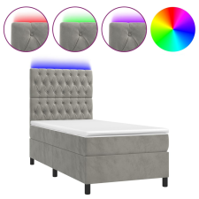 vidaXL világosszürke bársony rugós és LED-es ágy matraccal 100x200 cm (3136287) ágy és ágykellék