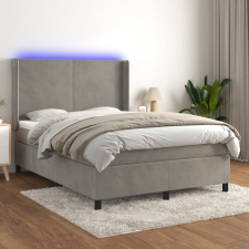 vidaXL világosszürke bársony rugós és LED-es ágy matraccal 140x190 cm ágy és ágykellék