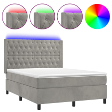 vidaXL világosszürke bársony rugós és LED-es ágy matraccal 140x190 cm (3139739) ágy és ágykellék