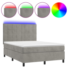 vidaXL világosszürke bársony rugós és LED-es ágy matraccal 140x200 cm (3136125) ágy és ágykellék