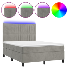 vidaXL világosszürke bársony rugós és LED-es ágy matraccal 140x200 cm (3136245) ágy és ágykellék