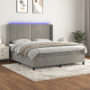 vidaXL világosszürke bársony rugós és LED-es ágy matraccal 180x200 cm
