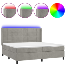 vidaXL világosszürke bársony rugós és LED-es ágy matraccal 200x200 cm (3139583) ágy és ágykellék