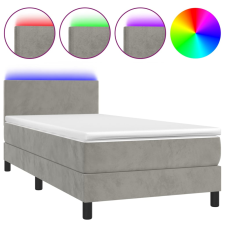 vidaXL világosszürke bársony rugós és LED-es ágy matraccal 90x200 cm (3134261) ágy és ágykellék