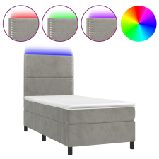 vidaXL világosszürke bársony rugós és LED-es ágy matraccal 90x200 cm (3136041) ágy és ágykellék