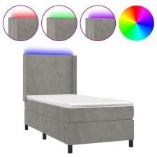 vidaXL világosszürke bársony rugós és LED-es ágy matraccal 90x200 cm (3139421) ágy és ágykellék