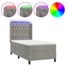 vidaXL világosszürke bársony rugós és LED-es ágy matraccal 90x200 cm (3139721) ágy és ágykellék