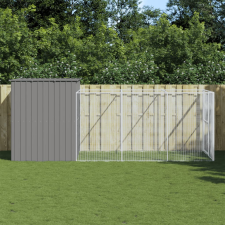 vidaXL világosszürke horganyzott acél kifutós kutyaház 214x457x181 cm szállítóbox, fekhely kutyáknak
