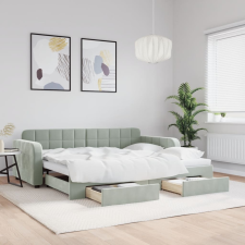 vidaXL világosszürke kihúzható bársony heverő fiókkal 90 x 200 cm ágy és ágykellék
