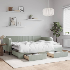 vidaXL világosszürke kihúzható bársony heverő fiókkal 90 x 200 cm ágy és ágykellék
