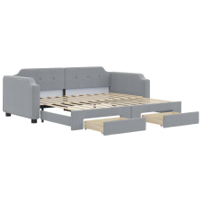 vidaXL világosszürke kihúzható szövet heverő fiókokkal 100 x 200 cm (3197675) ágy és ágykellék