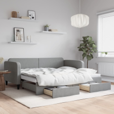 vidaXL világosszürke kihúzható szövet heverő fiókokkal 90 x 200 cm ágy és ágykellék