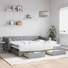 vidaXL világosszürke kihúzható szövet heverő fiókokkal 90 x 200 cm ágy és ágykellék