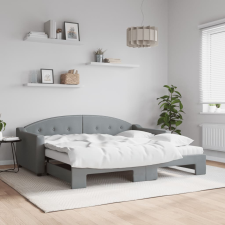 vidaXL világosszürke kihúzható szövet heverő matracokkal 90 x 190 cm ágy és ágykellék