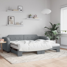 vidaXL világosszürke kihúzható szövet heverő matracokkal 90 x 190 cm ágy és ágykellék