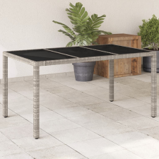 vidaXL világosszürke polyrattan üveglapos kerti asztal 150x90x75 cm kerti bútor