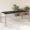 vidaXL Világosszürke polyrattan üveglapos kerti asztal 190x90x75 cm