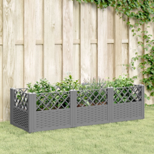 vidaXL világosszürke PP kerti virágláda cövekekkel 123,5x43,5x43,5 cm kerti tárolás