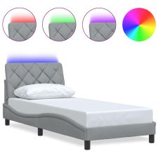 vidaXL világosszürke szövet ágykeret LED-ekkel matrac nélkül 90x200 cm (3310643) ágy és ágykellék