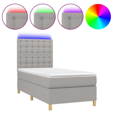 vidaXL világosszürke szövet rugós és LED-es ágy matraccal 100x200 cm (3135733) ágy és ágykellék