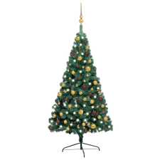 vidaXL zöld fél műkarácsonyfa LED fényekkel és gömbszettel 120 cm (3077477) műfenyő