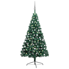 vidaXL zöld fél műkarácsonyfa LED fényekkel és gömbszettel 120 cm (3077649) műfenyő