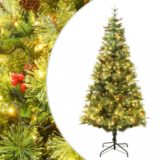vidaXL zöld karácsonyfa LED-fényekkel és fenyőtobozokkal 195 cm műfenyő