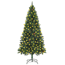 vidaXL zöld műkarácsonyfa LED-del és tobozzal 210 cm (3077745) - Műfenyő műfenyő