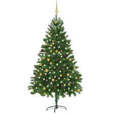 vidaXL zöld műkarácsonyfa LED-fényekkel és gömbszettel 210 cm (3077556) műfenyő