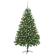 vidaXL zöld műkarácsonyfa LED-fényekkel és gömbszettel 210 cm (3077642) műfenyő