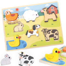 Viga fa Montessori puzzle 2 az 1-ben farm figurák puzzle, kirakós