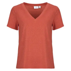 Vila Rövid ujjú pólók VILUXI GLITTER V-NECK Rózsaszín EU M