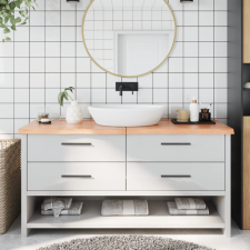 világosbarna kezelt tömör fa fürdőszobai pult 160x50x4 cm építőanyag