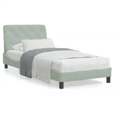  világosszürke bársony ágykeret LED-világítással 90 x 190 cm ágy és ágykellék