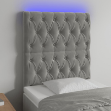  Világosszürke bársony LED-es fejtámla 80x7x118/128 cm ágy és ágykellék
