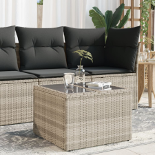  világosszürke polyrattan üveglapos kerti asztal 55x55x37 cm kerti bútor